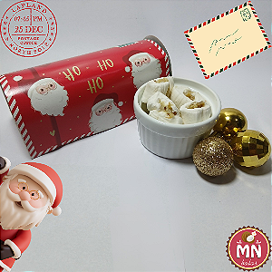 Unidade da caixa de natal vermelha hohoho 13,5 cm x 5,5 cm x 5 cm com 12 balas recheadas (escolher sabor):