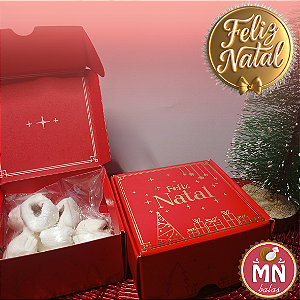 Unidade da caixa de natal luz vermelha com hostamping dourada com 10 balas recheadas (escolher sabor:)