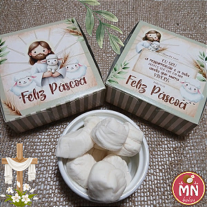 Unidade da caixa de Páscoa Ressurreição com 12 balas tradicionais sem recheio (MAIOR QUANTIDADE) caixa no tamanho 8,5 cm x 8,5 cm x 8,5 cm