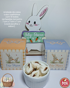 Unidade da caixa cubo coelhinhos com 10 balas recheadas tamanho 7 cm x 7 cm x 7 cm (você escolhe o sabor)