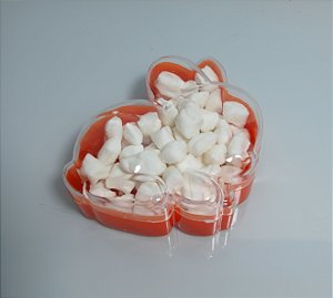 Unidade do coelhinho de acrílico 7 cm x 8 cm x 3 cm com 60 mini balas de coco tradicionais (sem recheio)