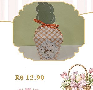 Unidade da Caixa Cenoura 4 cm x 4 cm x 7 cm com 12 balas recheadas de brigadeiro com M&M's e chocolate