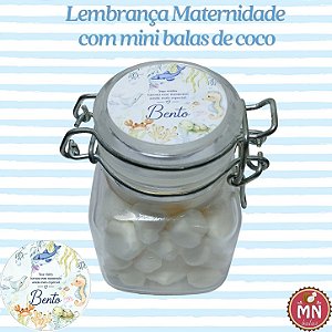 Unidade do pote de vidro 100 ml hermético com silicone com 55 mini balas de coco com fita adesivada tampa lembrança maternidade
