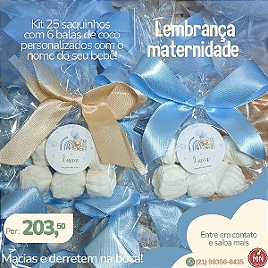 25 Saquinhos com 6 balas tradicionais sem recheio fechados com fita e tag personalizada maternidade ursinho menino