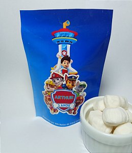 Unidade do saquinho hermético ziplock personalizado tema infantil 10 cm x 15 cm com 6 balas de coco tradicionais e arte inclusa sem tag pendurada e sem correntinha