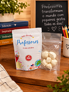 Unidade do saquinho hermético ziplock Dia dos Professores 10 cm x 15 cm com 6 balas tradicionais sem recheio, tipo comum, modelo 1