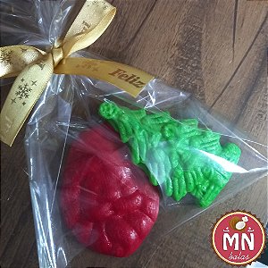 Unidade do saquinho com 2 balas personalizadas de árvore de natal e papai noel NATAL