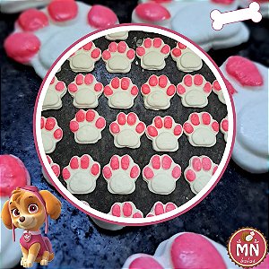Kit com 50 balas de coco patinha de cachorro rosa patrulha canina