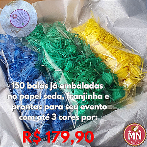 Kit com 150 balas tradicionais sem recheio comum no papel franjinha ou papel seda vintage balas de coco anos 80