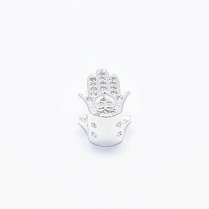 Berloque Em Prata 925 Mão De Hamsa Cravejada 12mm