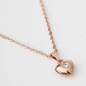 Gargantilha Em Aço cirúrgico 316l Com Banho Rosé  Pingente Coração com Zircônia