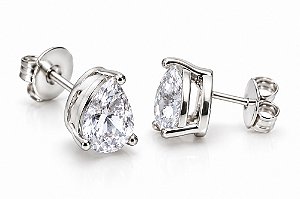 Brinco em Prata 925 Zircônia Gota Cristal 8mm - Coleção Brisa