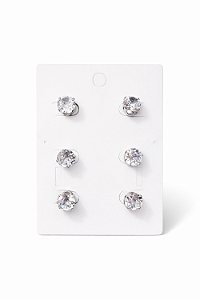 Brinco Trio em Aço cirúrgico 316l Ponto de Luz Zircônia 7mm AAAAA 3 Pares