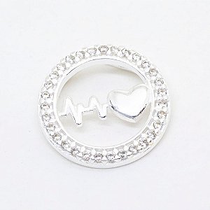 Pingente Em Prata 925 Mandala 13mm Coração Cravejado com 26 Micro zircônias Batimentos