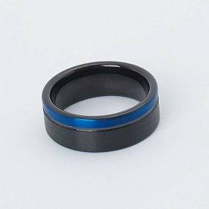 Anel Tungstênio Preto/ Azul 8mm