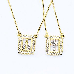 Escapulário Folheado a Ouro Nossa Senhora Aparecida com detalhe em Zircônias