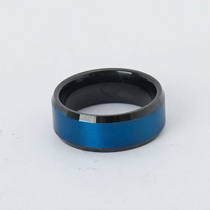 Anel em Tungstênio Azul com Listras Pretas 8mm/ 2mm