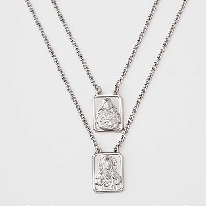 Escapulário em Aço Cirúrgico N.Sra. do Carmo E Sagrado Coração de Jesus com eletro