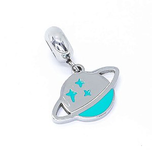 Berloque em Aço cirúrgico 316l Saturno Azul