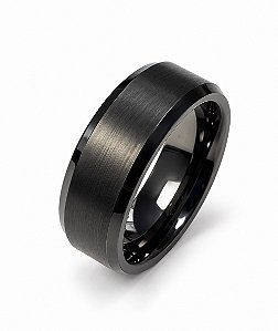 Anel em Tungstênio 8mm Preto com Laterais Chanfradas