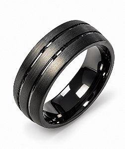 Anel Em Tungstênio 8mm Preto Com Laterais Chanfradas