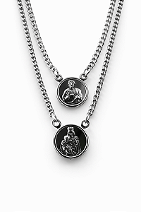 Escapulario em Aço Inox Sagrado Coração de Jesus Nossa Senhora do Carmo com o Menino Jesus