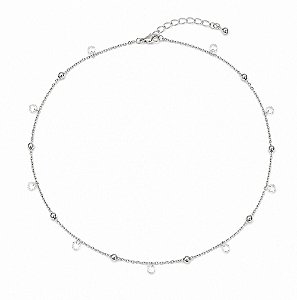 Chocker Corrente bolinha Aço e zircônia Crystal 4mm