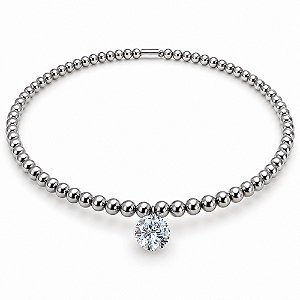 Chocker Bolinhas em Aço Inox 6mm Fio Rígido 45cm Com Pedra ZIrcônia 12mm AAAAA