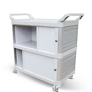 Carro Bandeja Extra Triplex Com Fechamento e Portas CA3000 - Bralimpia