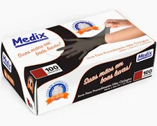 Luva Nitrilica Preta Tam: M 100 unid - Medix