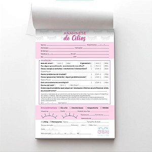 Ficha de Anamnese Cilios- 100 Folhas