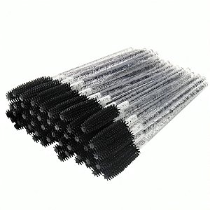 50 Escovinha Cílios De Silicone Descartável Preta C/ Glitter