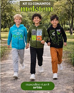 Kit 2 Conjuntos masculinos de Moletom Infantil Roupa Menino Flanelado tamanhos 4 ao 8