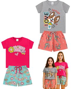 Kit 2 Conjuntos Verão Infantil Juvenil Feminino Tamanhos 10 ao 16