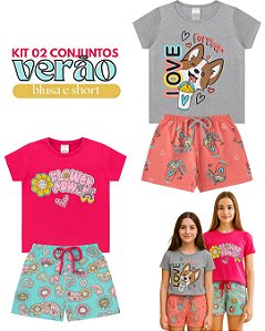 Kit 2 Conjuntos Verão Infantil Juvenil Feminino Tamanhos 10 ao 16