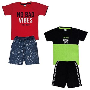 Kit 2 Conjuntos Verão Juvenil Masculino Menino Tam 04 Ao 08