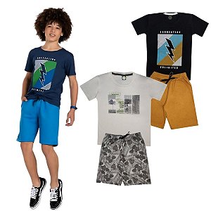 Kit 2 Conjuntos Verão Juvenil Masculino Menino Tam 4 ao 16