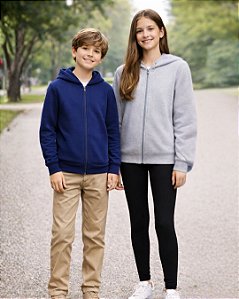 Kit 2 Blusas Jaqueta Moletom Flanelado unissex baicas Juvenil - tamanhos 10 ao 16