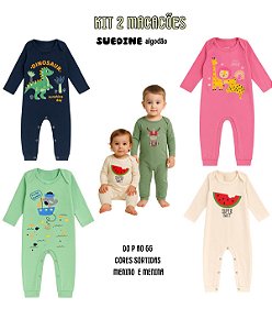 Kit 2 Macacão Bebê Longo Menino Menina Tamanhos P ao GG