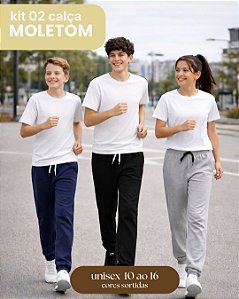 2 Calça moletom Flanelada Punho Unissex Roupa Menino Menina Infantil Juvenil Confortável básica para inverno