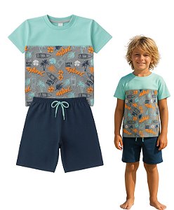 Conjuntos Infantil Verão Menino Camiseta Bermuda Moletinho