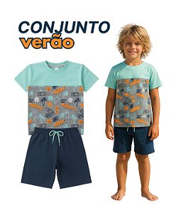 Conjuntos Infantil Verão Menino Camiseta Bermuda Moletinho