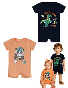 Romper Macacão Curto Bebê Verão Algodão Macaquinho Menino Menina manga curta gola envelope P-GG