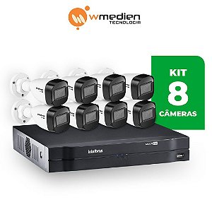 Kit 8 Câmeras Bullet HD 720p Infra 20m HDCVI + DVR Gravador de Video Inteligente Intelbras MHDX 1208 8 Canais
