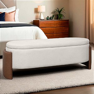 Recamier Baú 140cm tecido Boucle Plus off White