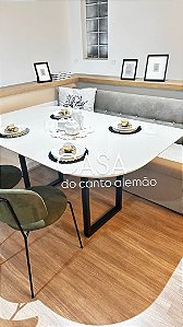 Conjunto Banco New Slim Reto 160cm / mesa folha resina 160cm X 90cm / duas cadeiras patiner