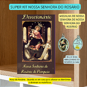 SUPER KIT POMPEIA - Devocionario + Medalha com rosa e vela abençoados do Rosário (brinde) FRETE GRÁTIS