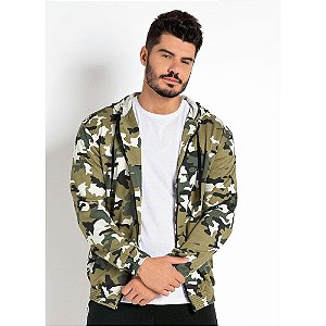 Jaqueta Camuflada Verde com Capuz Ajustável