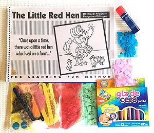 Kit especial - Livro de história e atividade The Little Red hen com kit colagem