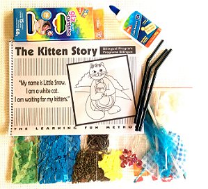 Kit especial - Livro de história e atividade The Kitten Story com kit colagem
